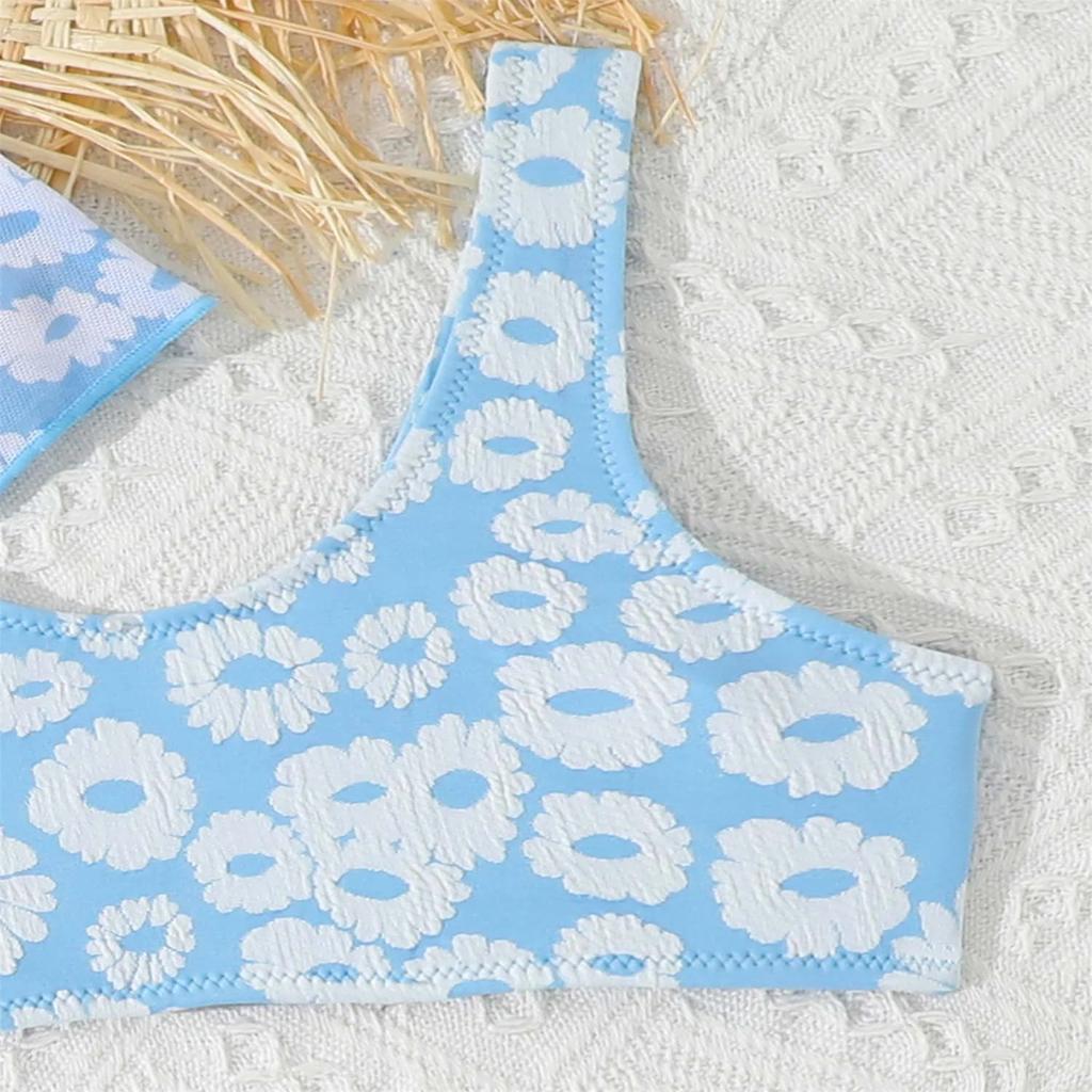 Mädchen 3-teiliger Rash Guard Badeanzug Tankini Oberteile Coverup Strandbekleidung Blumendruck Badeanzug Sonnenschutz Kleid Sommerurlaubsset