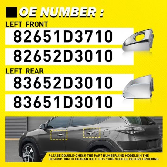 2PCS Door Handle Exterior Fit Chrome Tucson 2016- Hyundai Front&Rear Left