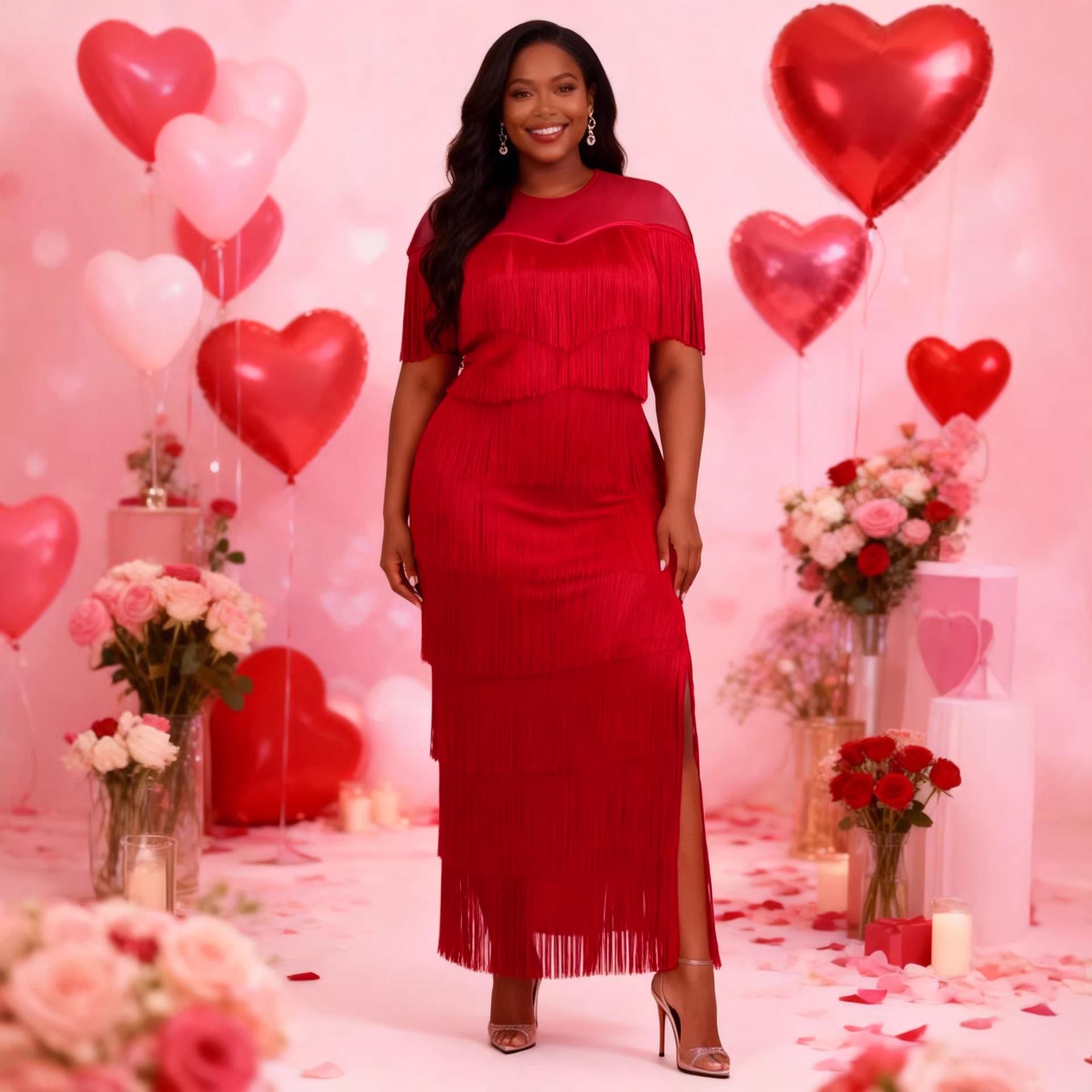 

Женская прозрачная юбка с бахромой и боковым разрезом, с круглым вырезом, большого размера - Платье для винной вечеринки и банкета S красный