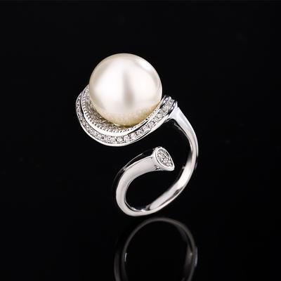 Jewelry Copper Platinum Plated Pearl Cross Adjustable Ring Women 16Mm