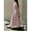 Vertikal gestreiftes Kleid Spaghettiträger Bandeau Schulterfrei Raffung in der Taille A-Linie Mit Taschen Sommerlich Lässig Strandurlaub Damen Langes Kleid