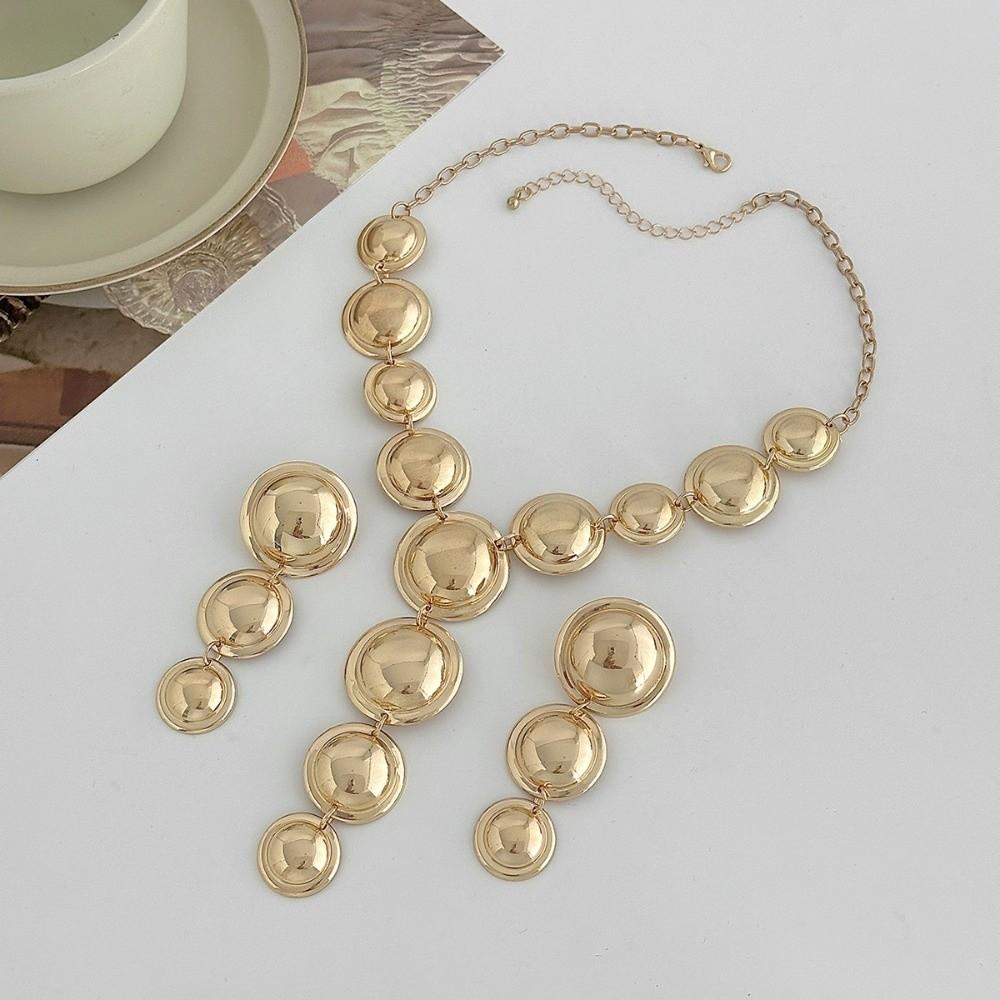 Metal Necklace Earrings Set Luxury Exaggerated Geometric Jewelry Set  Girls