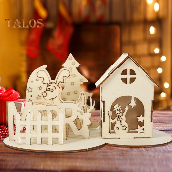 Kit de décoration de Noël en blocs de construction en bois pour maison de puzzle, décoration de bureau de Noël, bricolage éducatif pour enfants et adultes