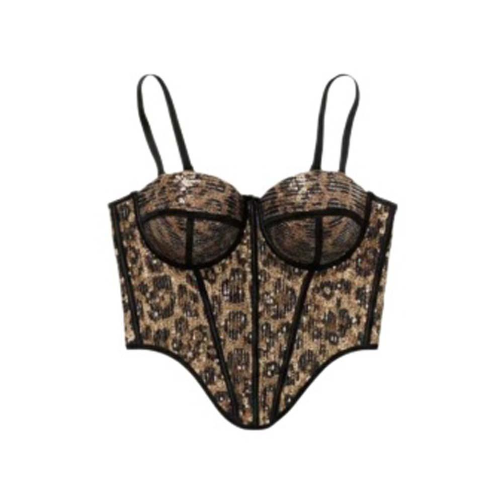 Облегающий корсет с пайетками и леопардовым принтом, укороченные топы с леопардовым принтом, модный жилет на бретелях для женщин 38 85 жёлтый