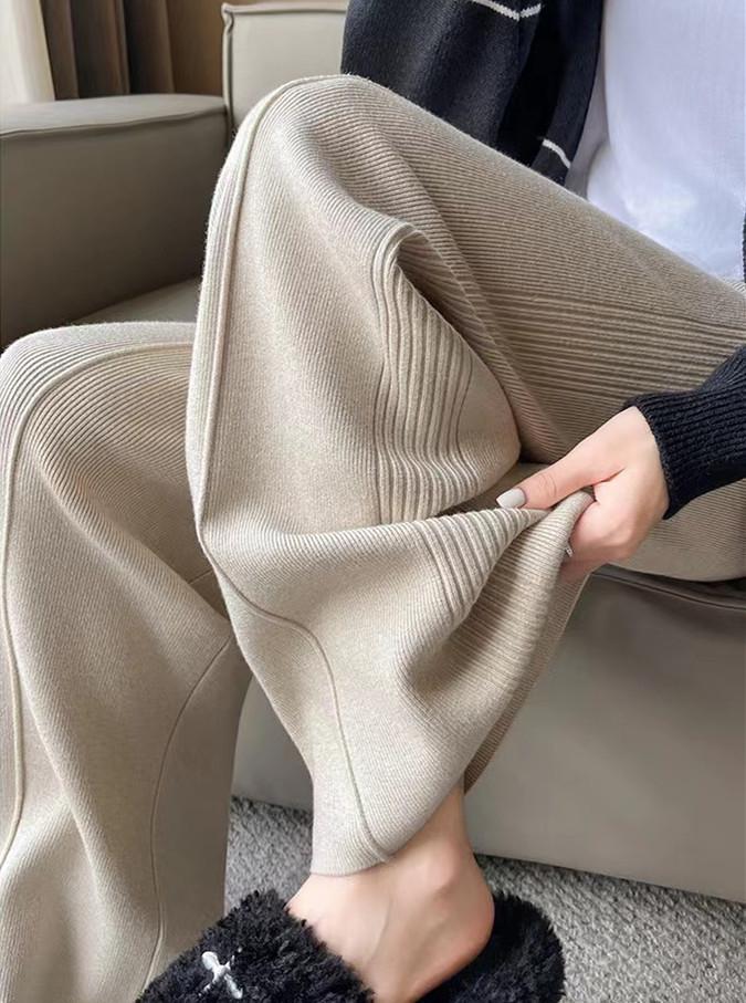 Pit strip knitted wide-leg pants women's autumn and winter new thin casual straight-leg pants drape long pants