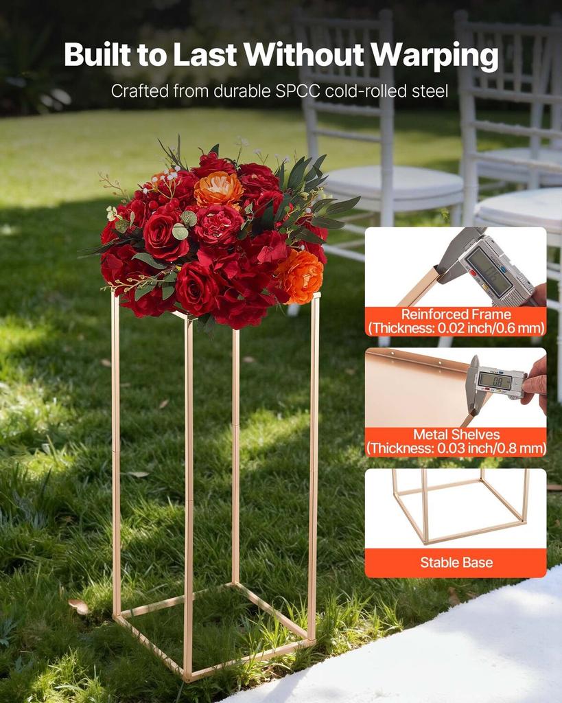 Wedding Flower Stand, 10PCS 60cm Column Flower Stand, Floral Stands with Metal Laminate, Gold Rectangular Floral Display Rack for Wedding, Party,
