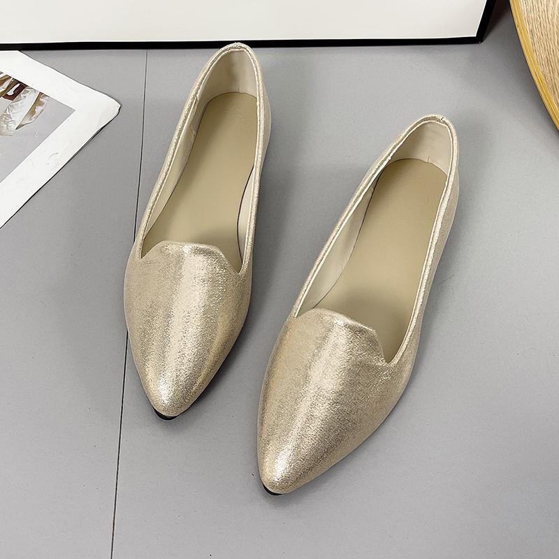 Pointed Toe Metallic Flat Women's Flats Light Concise Loafers Sepatu Slip On Wanita Lightweight Everyday Work Ballet Shoes