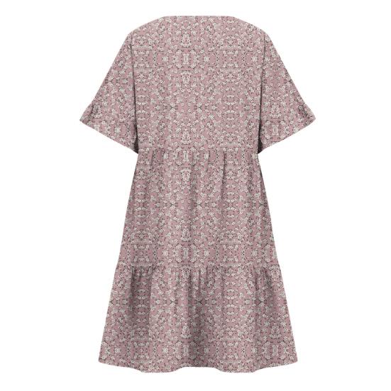 Women Summer Floral Midi Dress Casual V-Neck Ruffle Short Sleeve Flowy Dress Boho Beach