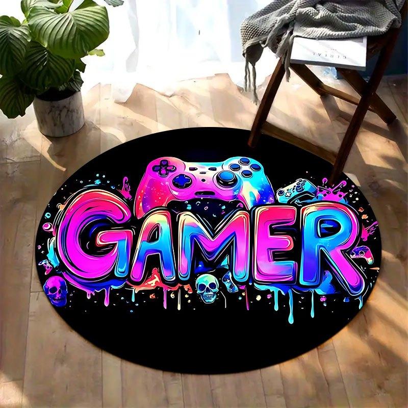 Dream game controller pattern Flannel-printed round floor mats are slip-resistant Suitable living room terrace garden carpets