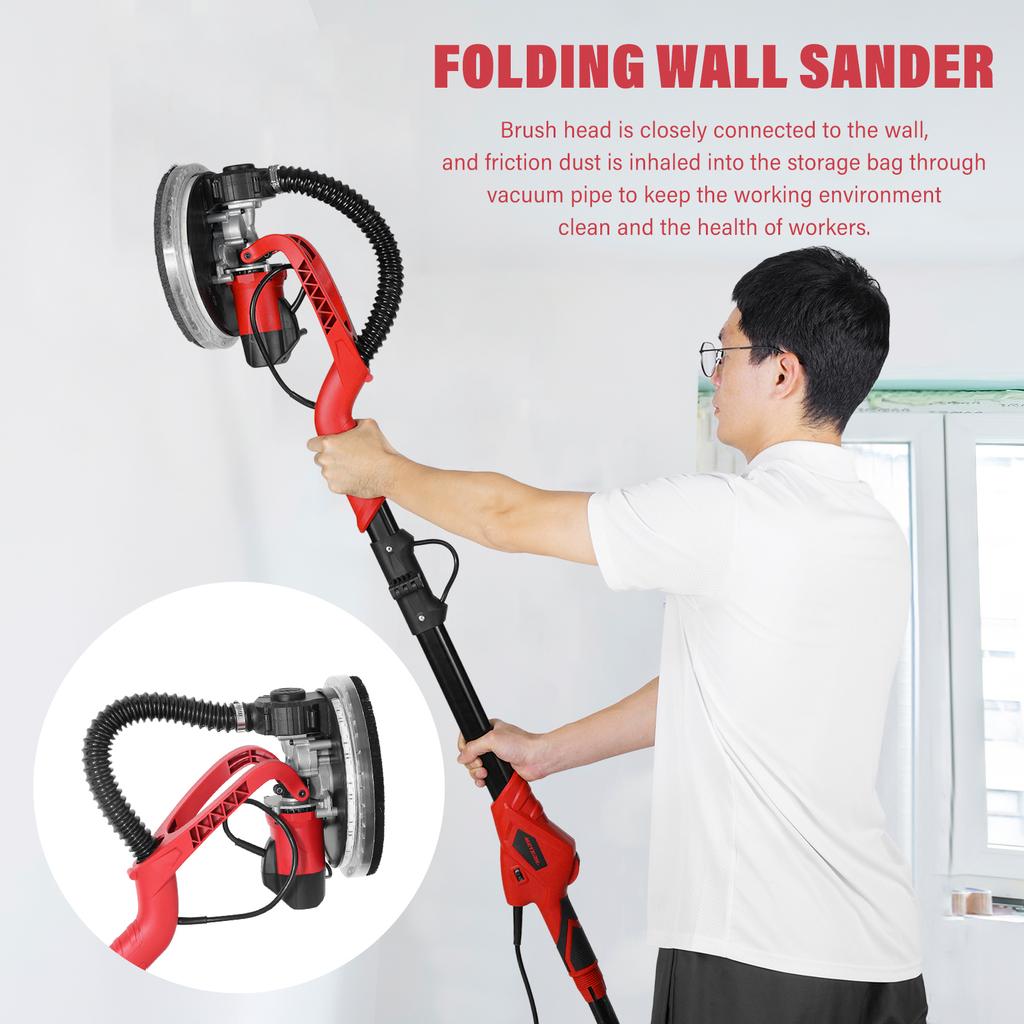 750W Drywall Sander Wall Sander with 14 PCS Sanding Discs 6 Variable Speed 1000-1850RPM Electric Drywall Sander with LED Light