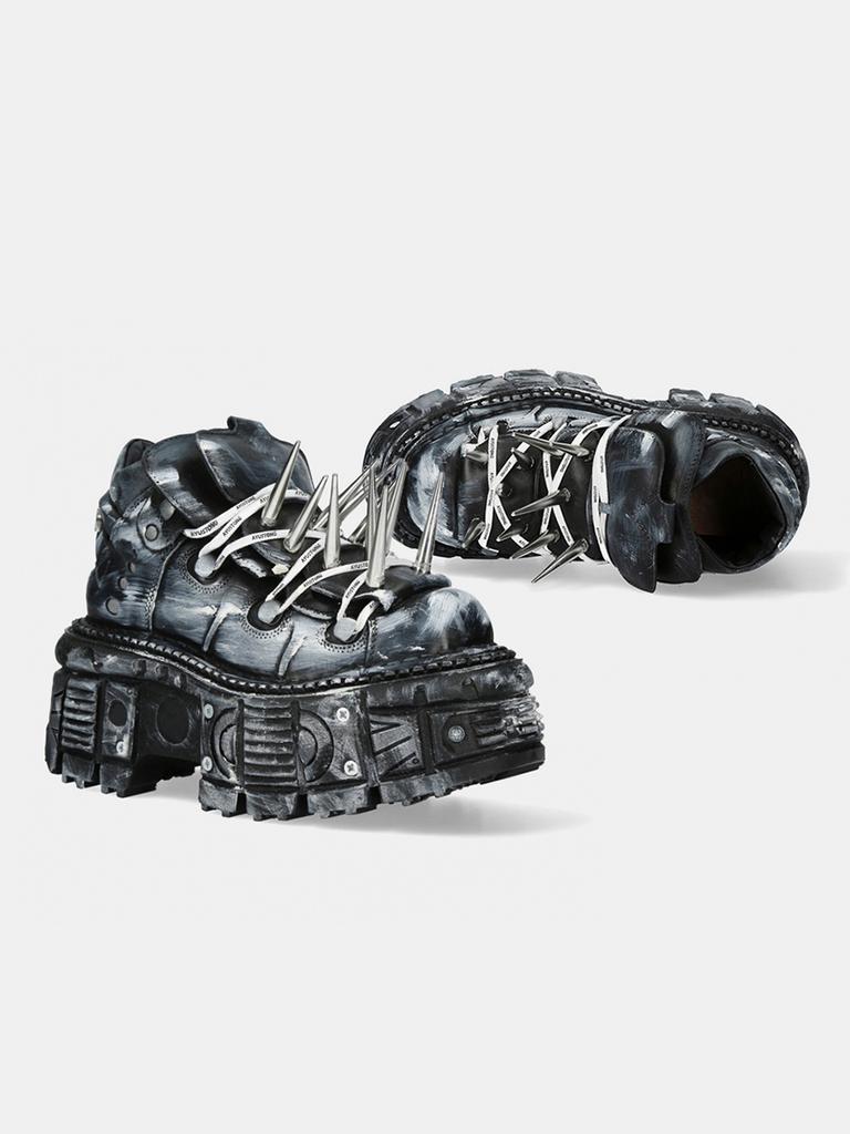 Mode Frühling und Herbst Gothic Dunkel Schwarz Plateau Dicke Sohle Punk Metall Höhenvergrößernde Lederschuhe Nieten Damenstiefel Pumps