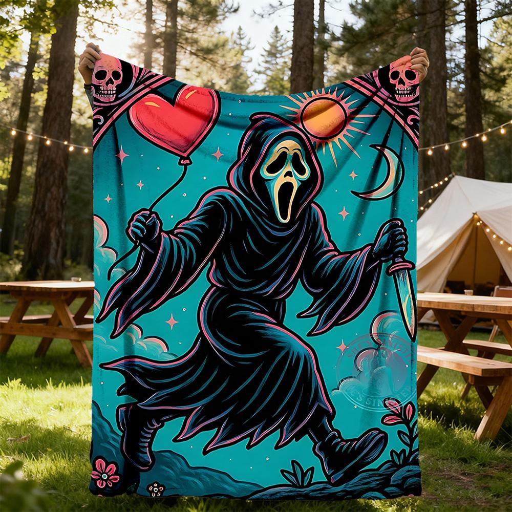 1pc Scream Outdoor Blanket Lightweight Flannel, Soft & Warm, All Season Use for Sofa, Outdoor, Camping, Living Room, Office, Chair