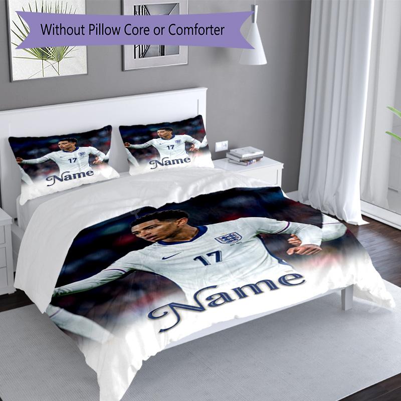 Messi Custom Name Football Jersey Personalized Name Bedding Set,Soft Touch Bed Linen for Kids Bedroom Decor,Perfect Holiday Gift,Machine Washable Duve
