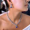 High-End Light Luxury Jewelry, Luxury Square Zircon Two-Piece Set, Dinner Bride Dress Necklace, Earrings Cover Chain.