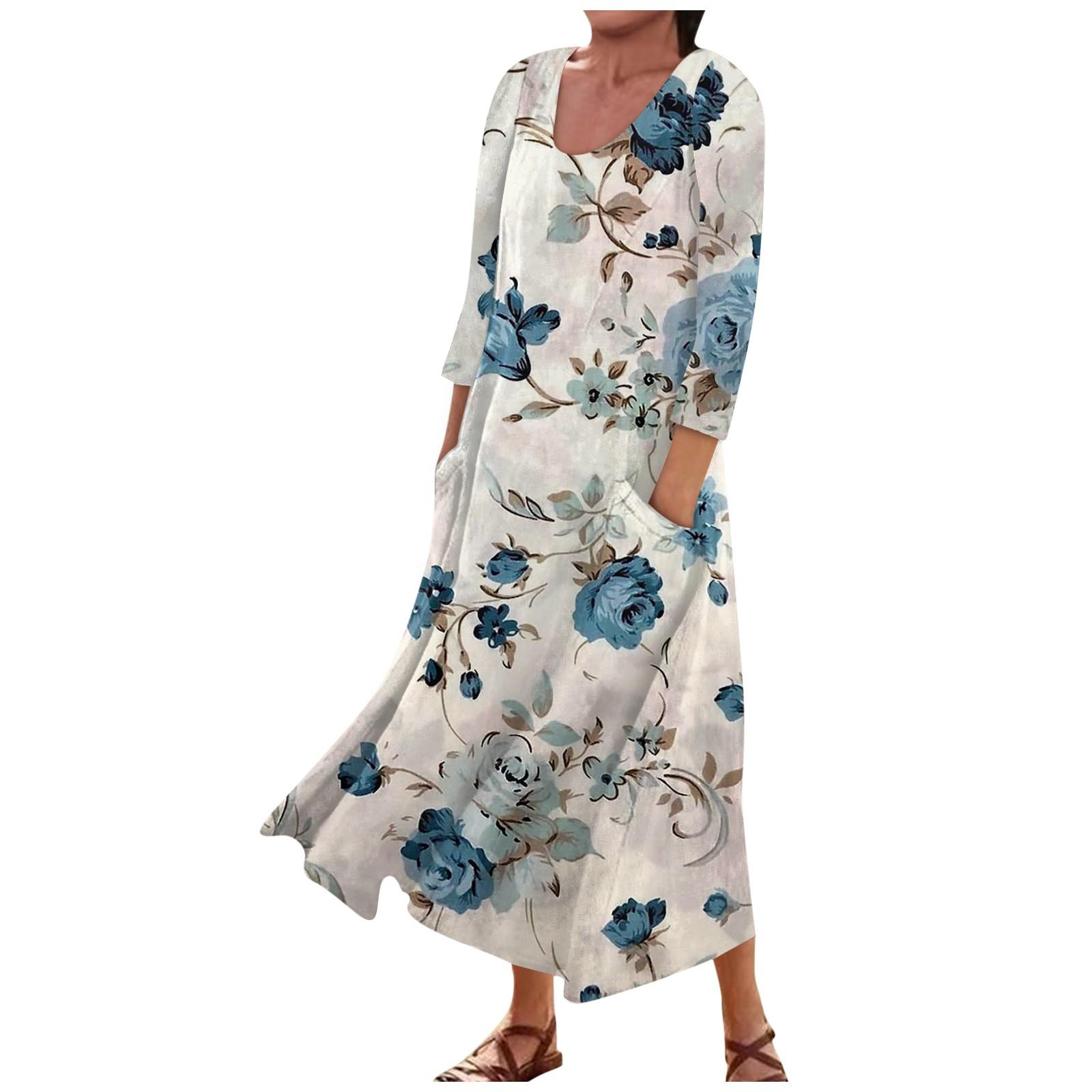 

Женское модное повседневное свободное карманное платье с круглым вырезом и рукавами 3/4 XL белый