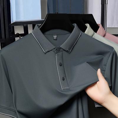 Męski T-shirt z krótkim rękawem Klapa ojca Cienka brokatowa Amoniakowa jedwab lodowy Luźna koszulka polo z krótkim rękawem