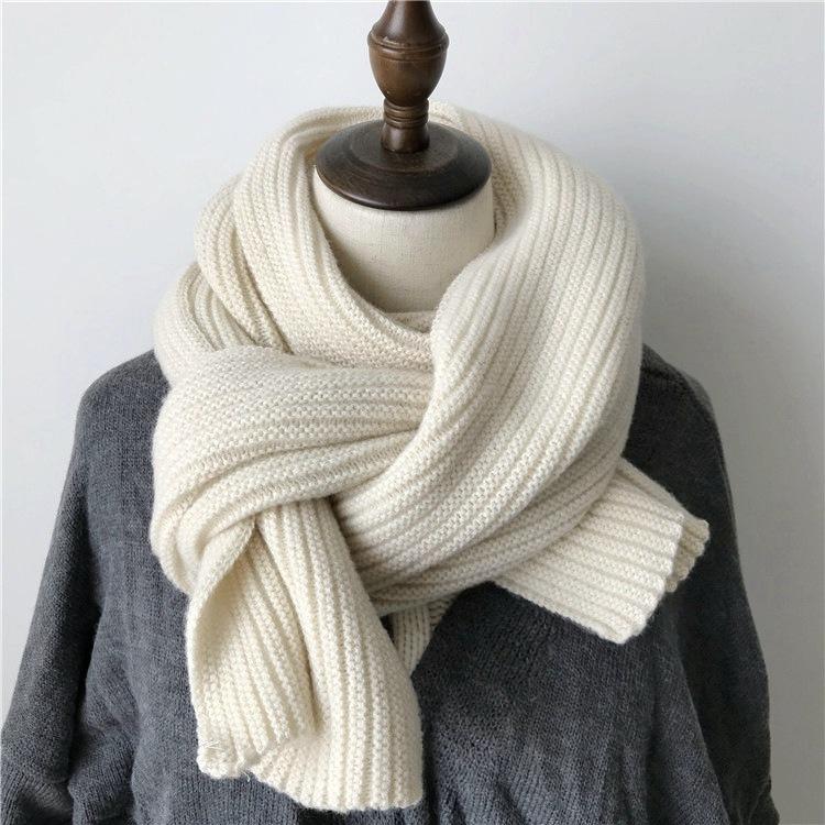 Korean version ins wool knitted scarf women's autumn and winter thickened warm scarf student solid color trendy red versatile model