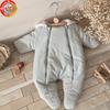 Winter Baby Romper: Thick Cotton, Solid Color, Double Zipper Design