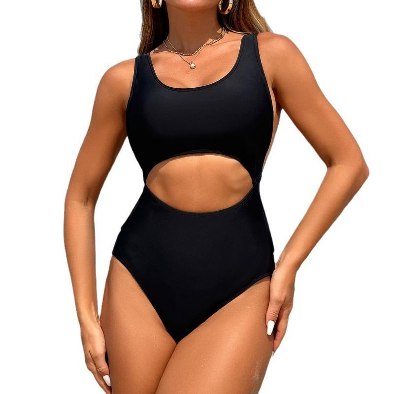 Women Sexy Solid Color Hollow Out One Piece Beach Swimming Swimsuit