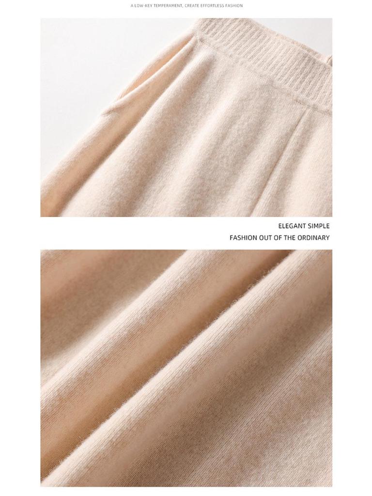 Women's Drapey High-Waisted Wide-Leg Wool Pants, Autumn/Winter Style, Soft, Versatile, Casual, Floor-Length, Straight-Leg Knit.