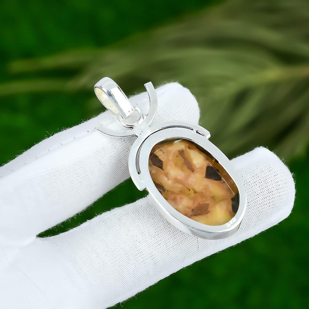 Oval Natural Bauxite Sterling Silver Birthday Bezel Engagement Sister Pendant