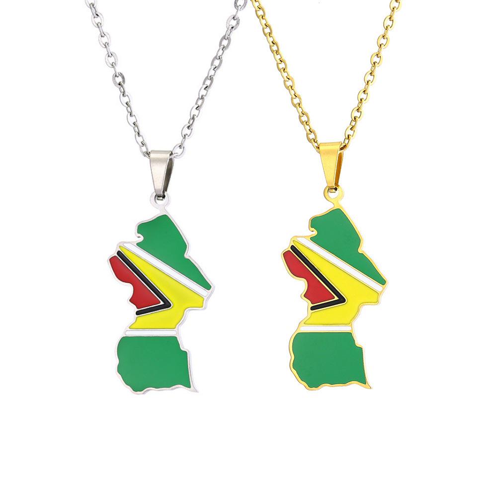 Guyana Map Pendant Necklace - Ethnic Style, Flag Colors