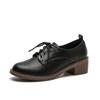 Med-High Heels Oxford Shoes Woman Lace-Up Sneakers Solid Leather Brogues Ladies All Match Loafers Office Dress Flats Women