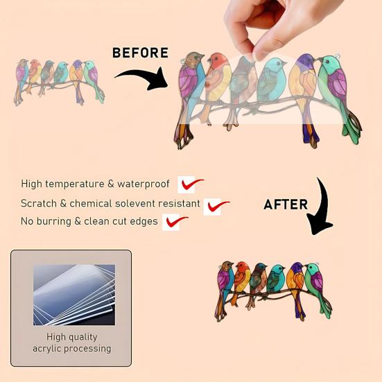 Yousheng Colorful Birds Sun Catcher Acrylic Hanging Ornament Stained Glass Style Suncatcher Bird Lovers Gift for Home Window Decor Garden Porch