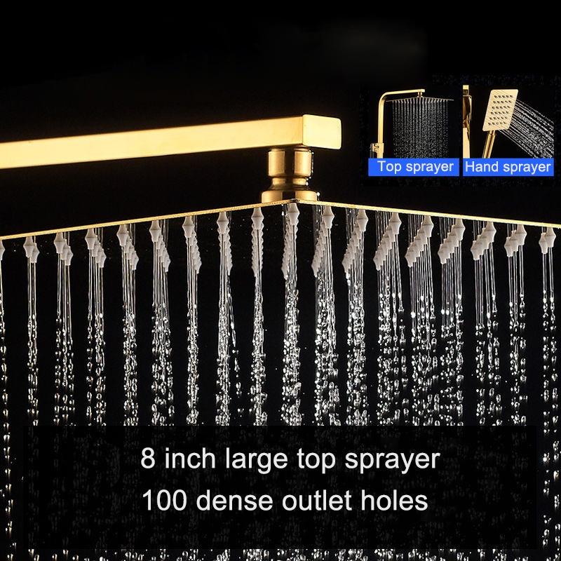 Set de duș 4 în 1 pentru duș auriu de lux cu pulverizator Robinet de apă pentru baie Baterie rece și caldă Duș din oțel inoxidabil