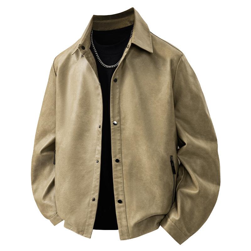 Autumn and winter new clothes men's retro black classic small lapel leather shirt trendy cool jacket versatile