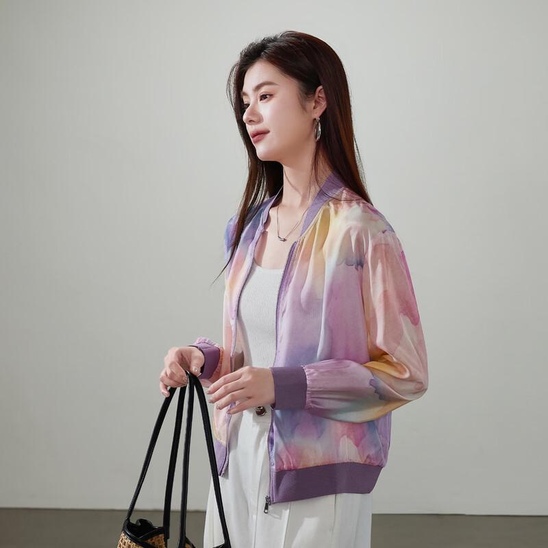SOFSIL Women s 2026 Spring Casual Mulberry Silk Zipper Jacket L