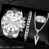Men's Minimalist Black Quartz Watch Set  4-Piece Fashion Gift Set with Calendar Function, Bracelet, Necklace & Ring,
