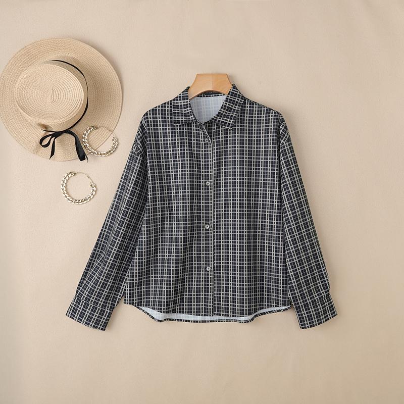 ZANZEA Women Casual Turn Down Collar Long Sleeve Plaid Print Loose Blouse