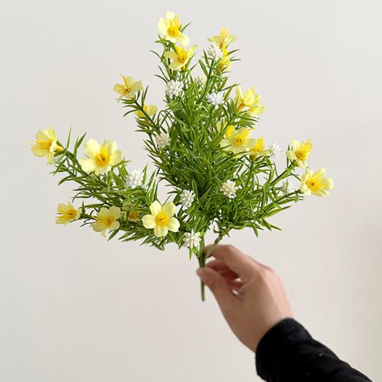 Künstliche Schleierkraut mit grünen Blättern UV-beständig 7-Zweig Falsche Seidenblume Haus Büro Hochzeit Party Innen Außen Falsche Blüte Dekoration
