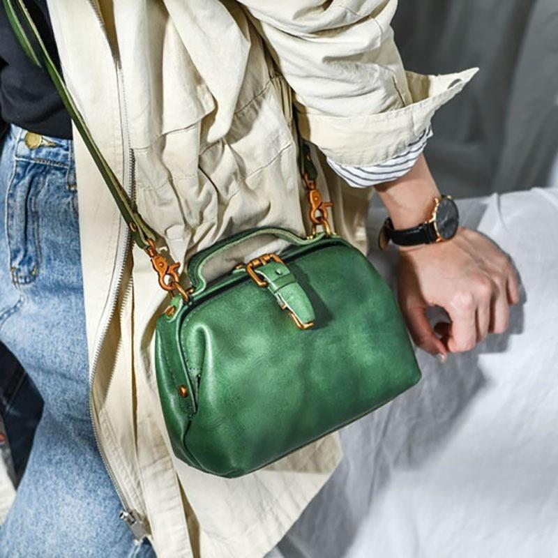Geantă vintage pentru doctor, din piele naturală, pentru femei, genți de umăr și crossbody, de culoare solidă, simplă, din piele de vacă