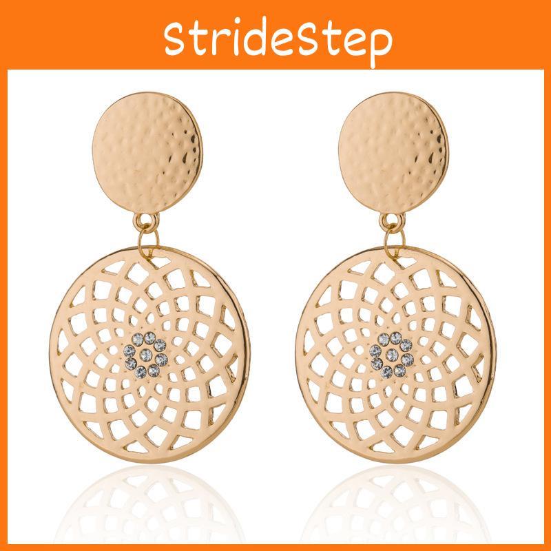 Elegant Alloy Geometric Hoop Earrings Stylish Hollow Double Circle Design For Women