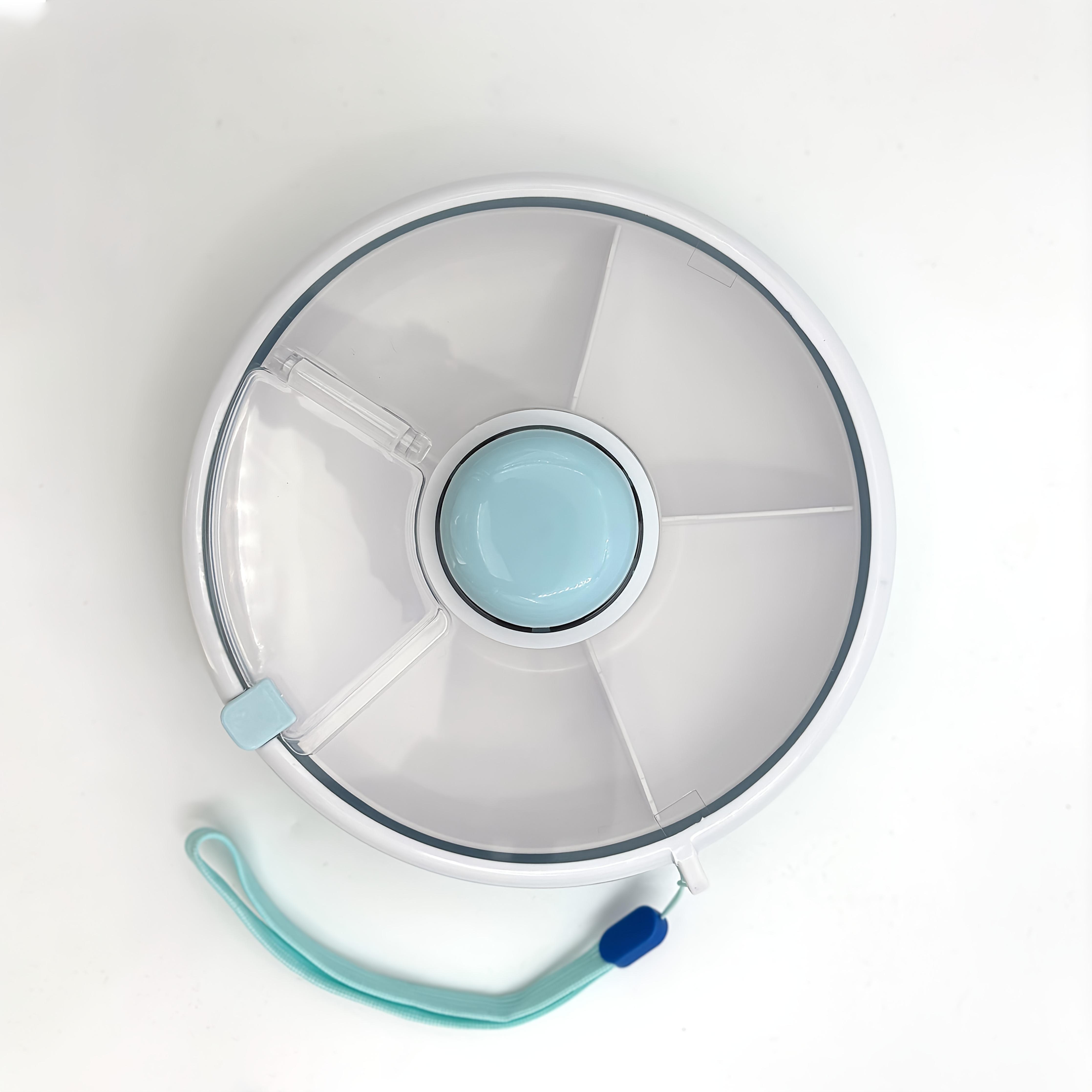 

1 шт. 5-секционный поднос для закусок с крышкой, вращающийся контейнер для закусок, детский вращающийся контейнер для закусок, коробка для фруктов и конфет, переносная коробка для хранения закусок синий