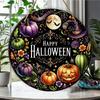 Vintage gothic pumpkin witch hat wall sign Round Wooden Hanging Plaque home indoor outdoor door decor aesthetic halloween party supplies