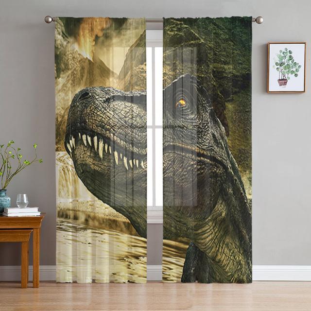 Jurský 3d dinosaurus Panenský les Tylové závěsy do ložnice Ošetření oken v obývacím pokoji Záclony z čistého voálu Kuchyňské závěsy