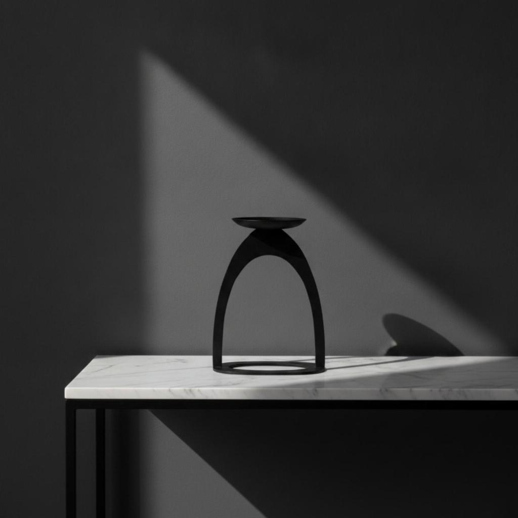 Candle Holder with Arched Frame Matte Black Pillar Sculptural Decor for Living Room,