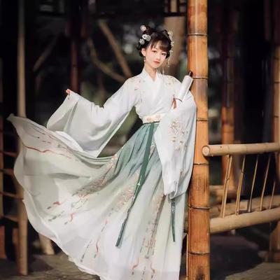 Chinese Wei And Jin Dynasty Style Hanfu For Women, Cross-collar Waist-length One-piece Skirt, Wide-sleeved Suit