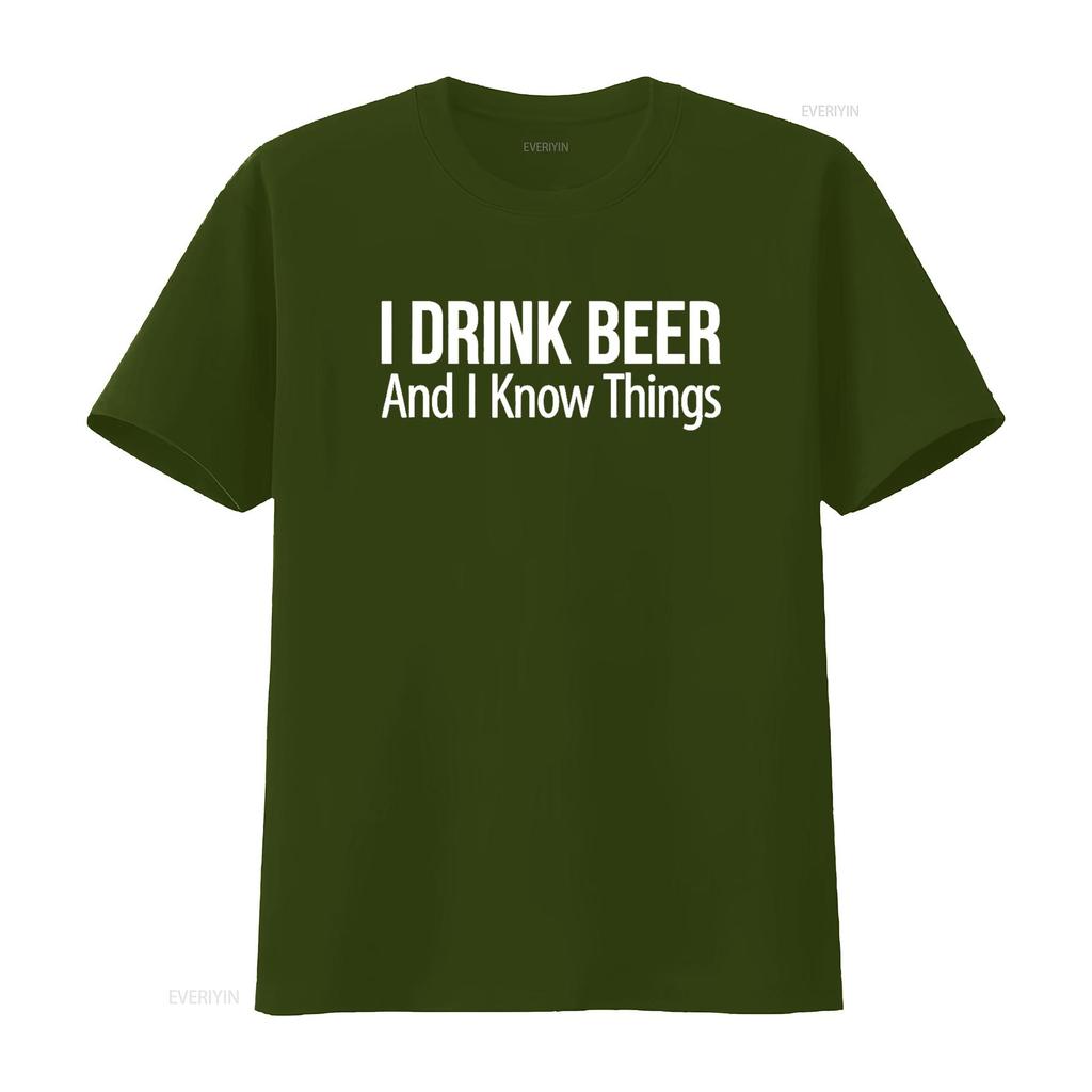 I Drink Beer And Know Things T Shirt Vintage Washed Comfortable Homme Breathable Casual Designer Clothes Top For Everyday Wear