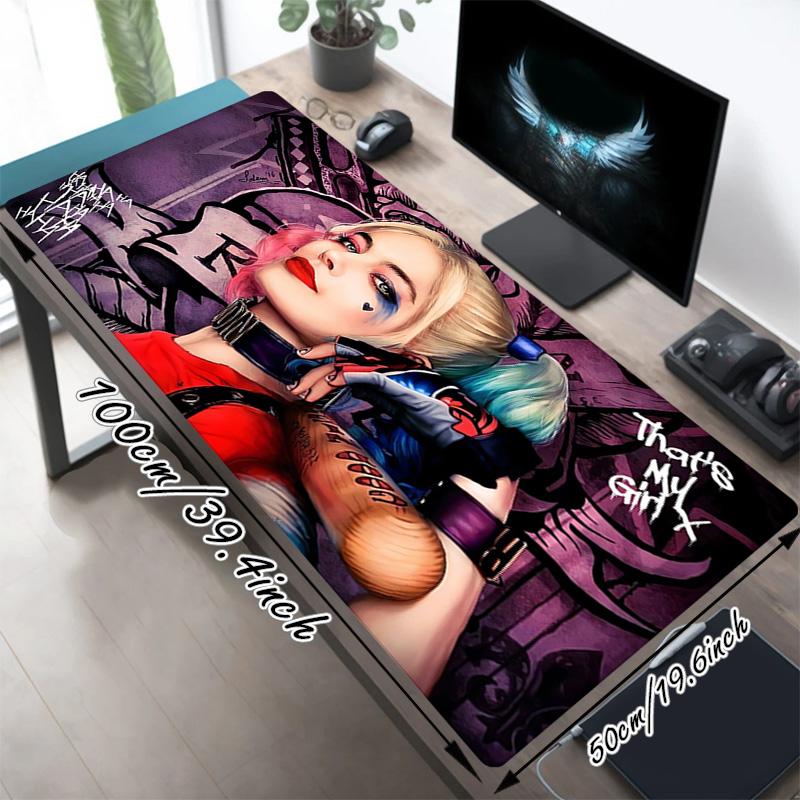 Harley Quinn Xl Gaming Mouse Pad Nonslip Rubber Base Stitched Edge Waterproof Desk Mat For Pc Laptop Gamer Office Computer Accessories C927346