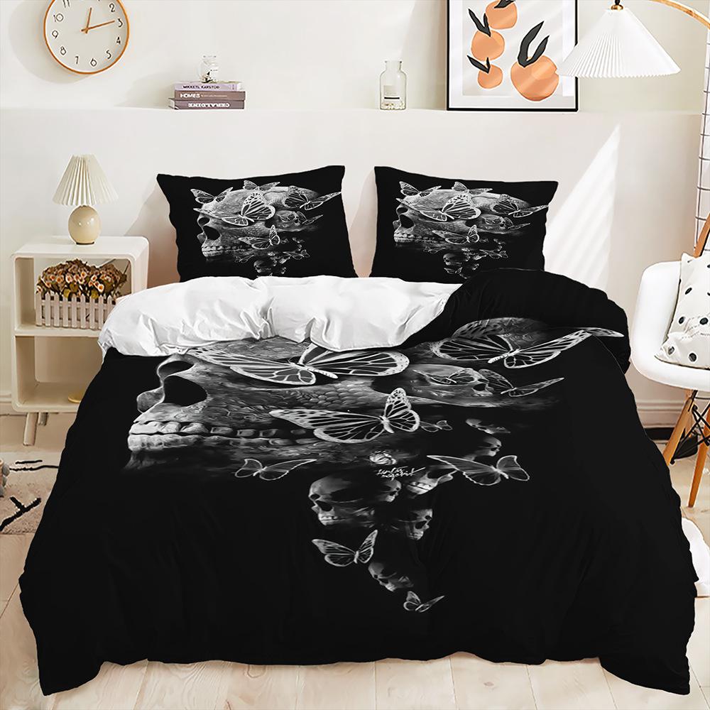

Three-Piece 3D Quilt Cover Rose Skull Dark Wind Kit Bedding 135 * 200 (two-piece set) 90g