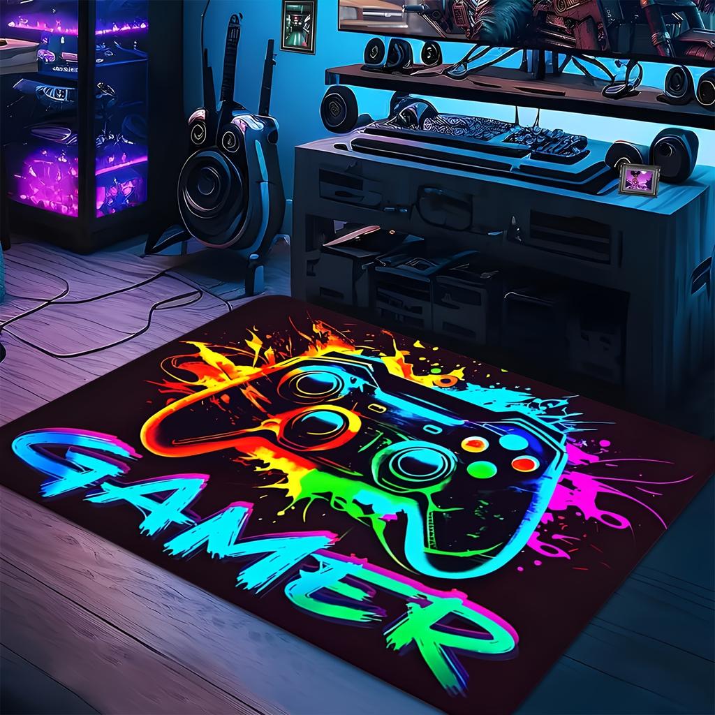 Bold Game Controller Print Area Rug – Soft Non-slip Durable Gaming Room Carpet for Bedroom Living Room, Gamer Decor Gift