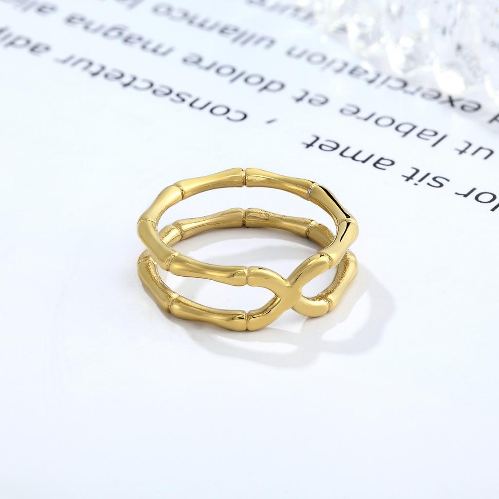 Gaosheng Double-layer Bamboo Ring Niche Design Couple Pair Ring Titanium Steel Electroplated Ins Ring