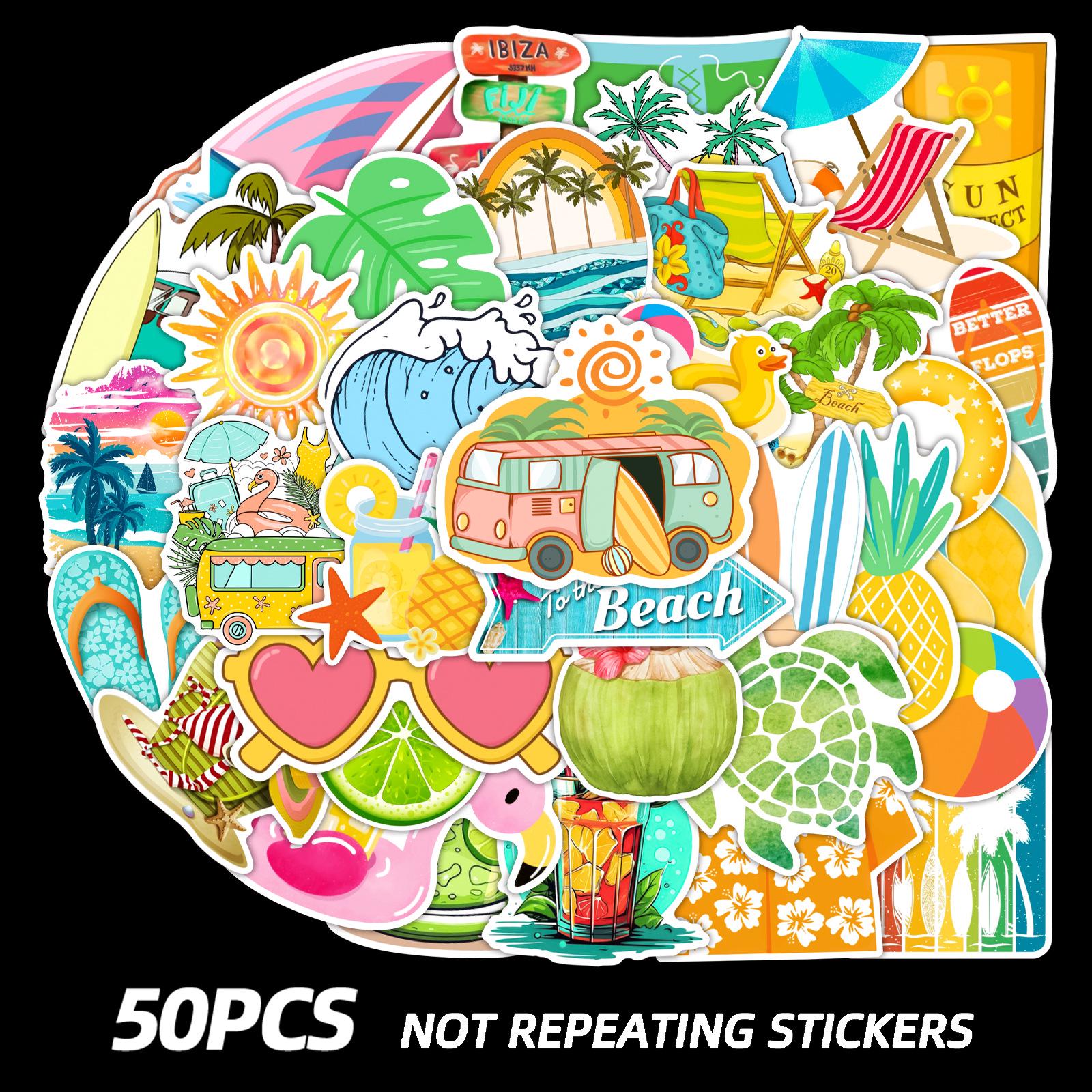 50-Piece Waterproof Hawaiian Vacation Graffiti Sticker Set for Phone, Guitar, Tablet, Laptop Non-repeating - 50 pieces