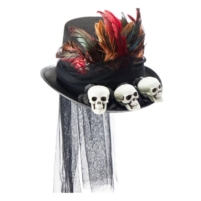 

Halloween Magicians Top Hat Skull Halloween Feather&Veil Decors Witches Hat Hot Girl Role Play Tool Medieval Period Hat 1 чорний