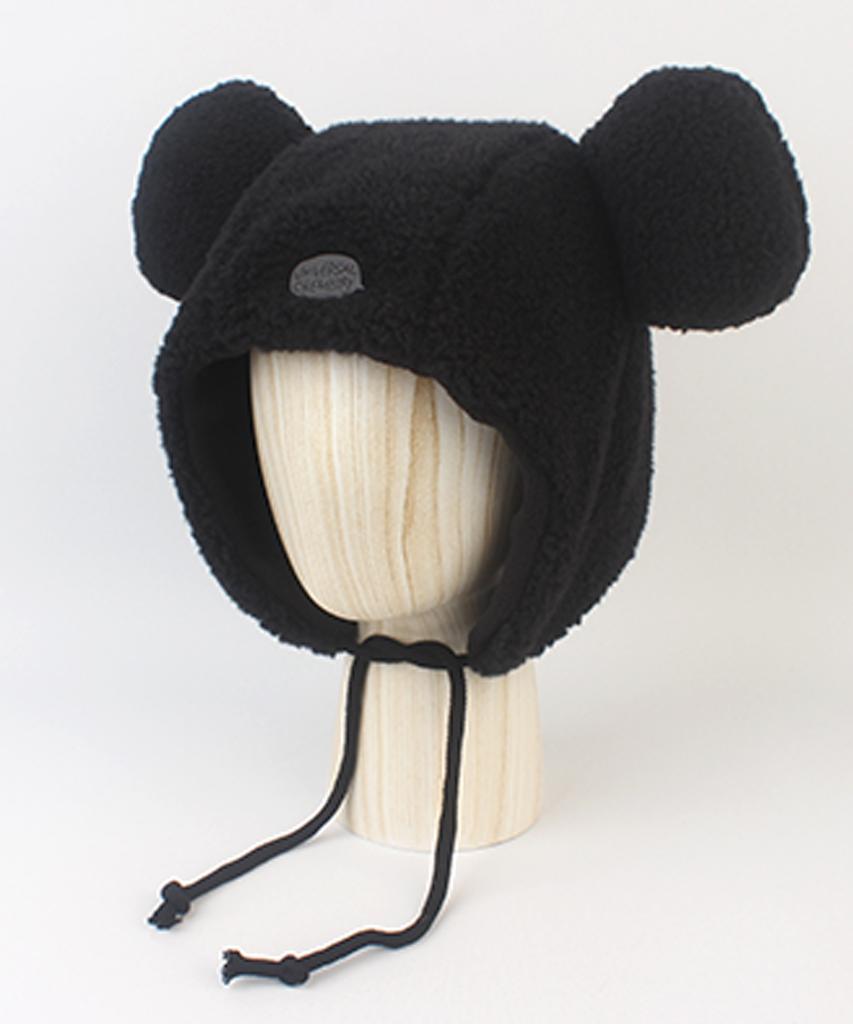 Big Ear Bear Fleece Black Bonnet Hat