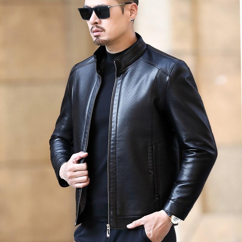 Men's Haining Stand Collar Sheepskin Jacket with Plus Velvet Lining - Thickened Leather Fur, Short Coat for Winter Trend